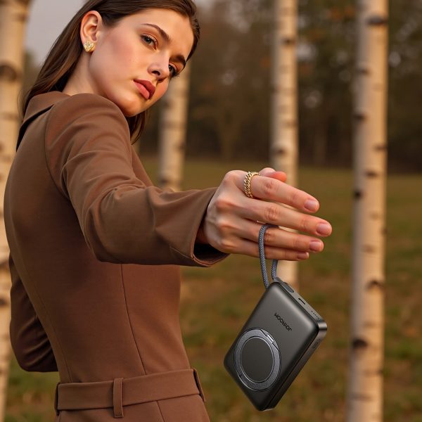 3-in-1 induktīvā pārnēsājamā uzlādes ierīce 10000mAh 22.5W ar iebūvētu MagSafe kabeli - melna