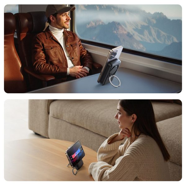 3-in-1 induktīvā pārnēsājamā uzlādes ierīce 10000mAh 22.5W ar iebūvētu MagSafe kabeli - melna