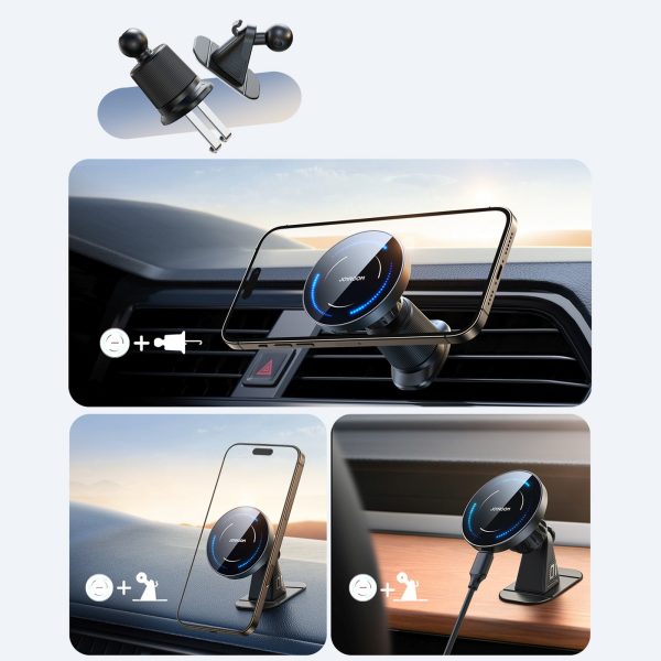 MagSafe bezvadu automašīnas lādētājs tālrunim uz paneļa - melns