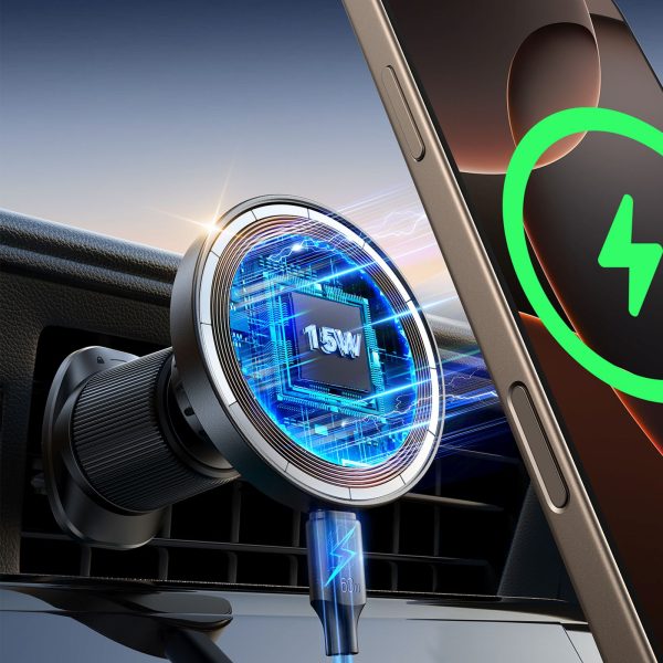 MagSafe bezvadu automašīnas lādētājs tālrunim uz paneļa - melns