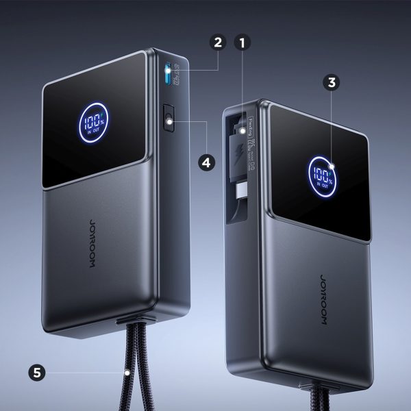 Powerbank 10000mAh 22.5W ar ievelkamu USB-C kabeli - melns