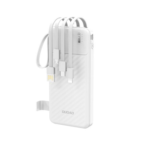 K11 10000mAh Powerbank ar iebūvētiem vadiem - balts