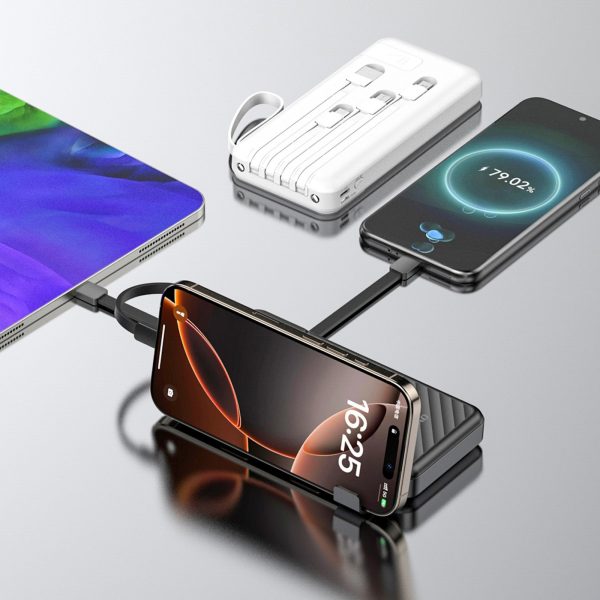 K11 10000mAh Powerbank ar iebūvētiem vadiem - balts