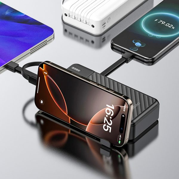 K11 Pro 20000mAh Powerbank ar iebūvētiem vadiem - melns