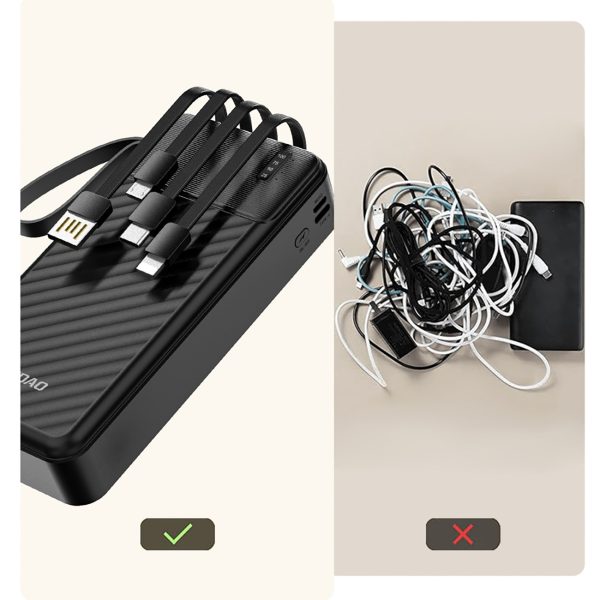 K11 Pro 20000mAh Powerbank ar iebūvētiem vadiem - melns