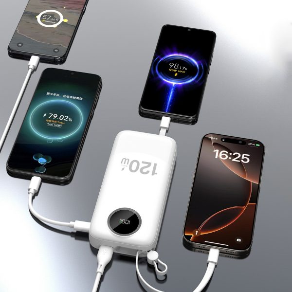 K13 Pro 20000mAh Powerbank ar iebūvētu kabeli - balts