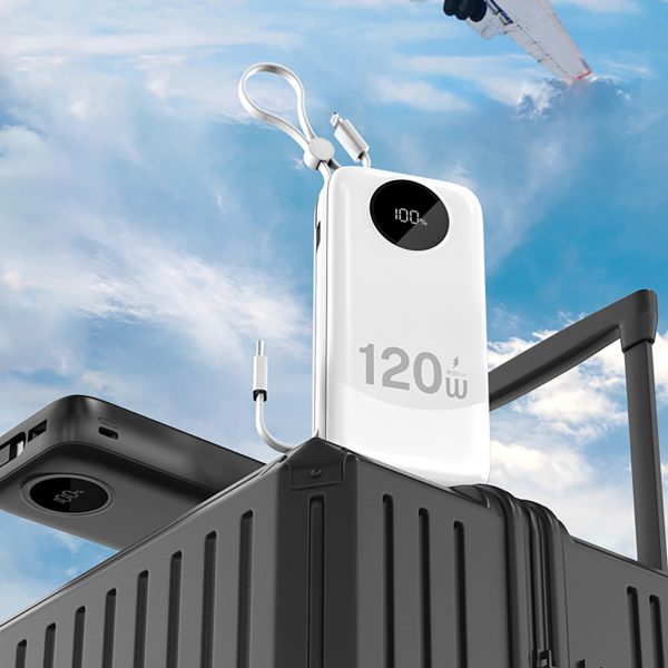 K13 Pro 20000mAh Powerbank ar iebūvētu kabeli - balts