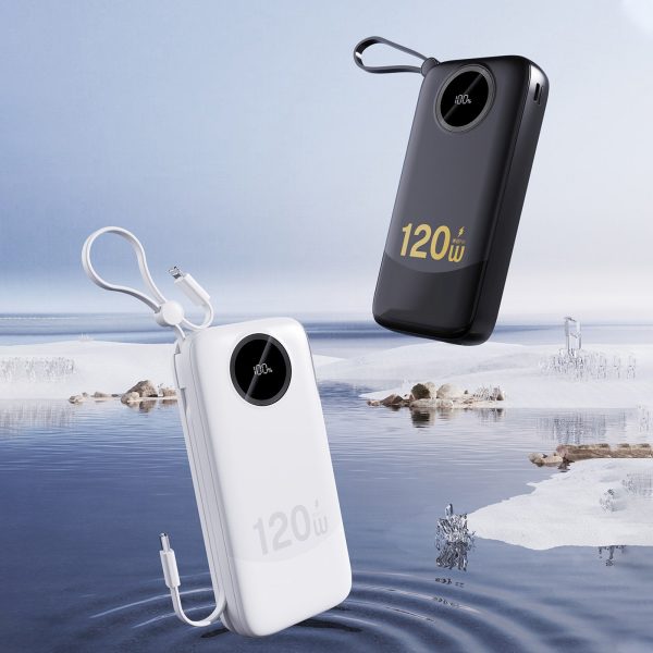 K13 Pro 20000mAh Powerbank ar iebūvētu kabeli - melns