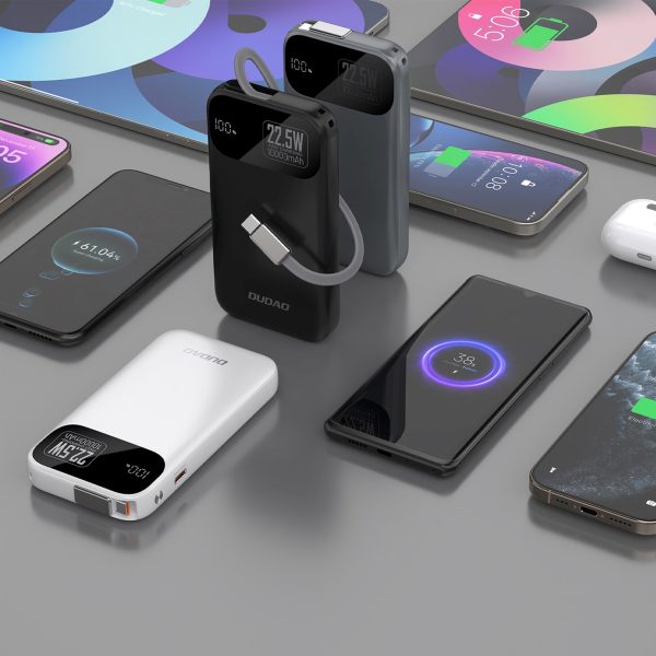 K31 10000 mAh 22,5 W PD Powerbank ar iebūvētu kabeli - melns