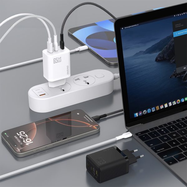 GaN sienas lādētājs ar USB-C kabeli 1m 65W - melns