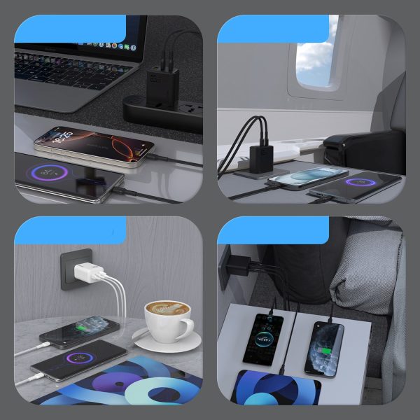 GaN sienas lādētājs ar USB-C kabeli 1m 65W - melns