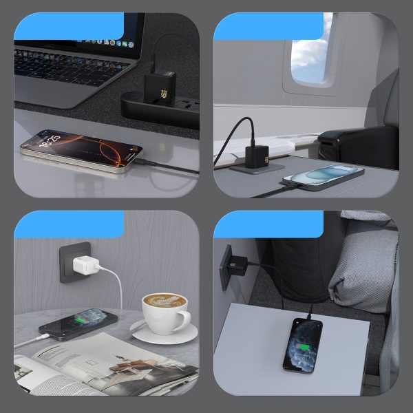 GaN sienas lādētājs ar USB-C kabeli 45W - melns