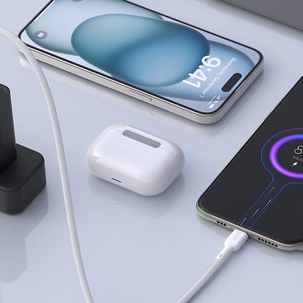 USB-A - USB-C 5A 1 m kabelis - balts