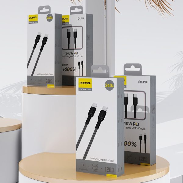 USB-C PD 240W 1,2 m kabelis - melns