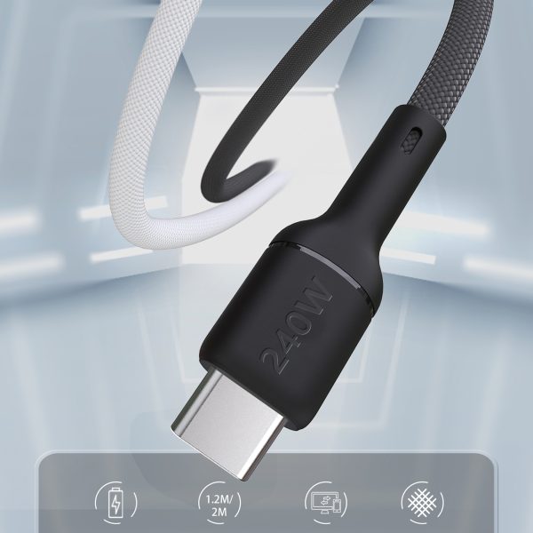 USB-C PD 240W 2m kabelis - melns
