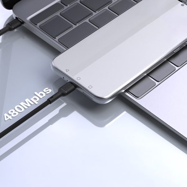 USB-C PD 240W 2m kabelis - melns