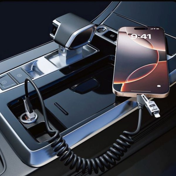 1030265-3-kabel-przewod-spiralny-4w1-usb-a-usb-c-lightni-dudao-hurtownia-dropshipping.jpg 4-in-1 spirālveida kabelis USB-A / USB-C - Lightning / USB-C - melns