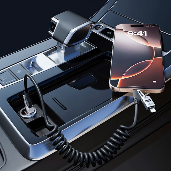 1030265-6-kabel-przewod-spiralny-4w1-usb-a-usb-c-lightni-dudao-hurtownia-dropshipping.jpg 4-in-1 spirālveida kabelis USB-A / USB-C - Lightning / USB-C - melns