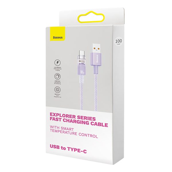 Explorer kabelis ar temperatūras sensoru USB-A USB-C 100W 1m - violets