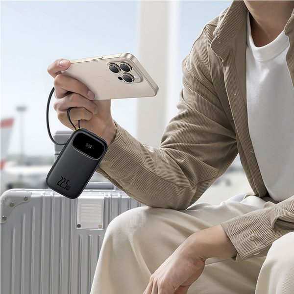 Powerbank 20000mAh 22.5W ar displeju USB-C iPhone Lightning kabeļi - melni