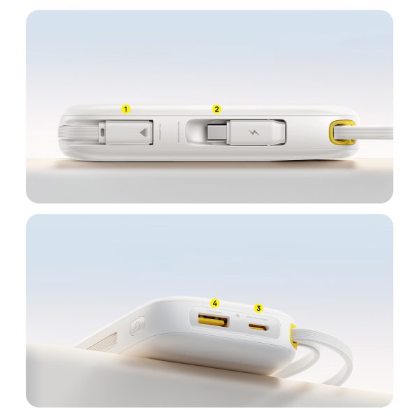 Powerbank 20000mAh 22.5W ar displeju USB-C iPhone Lightning kabeļi - balts