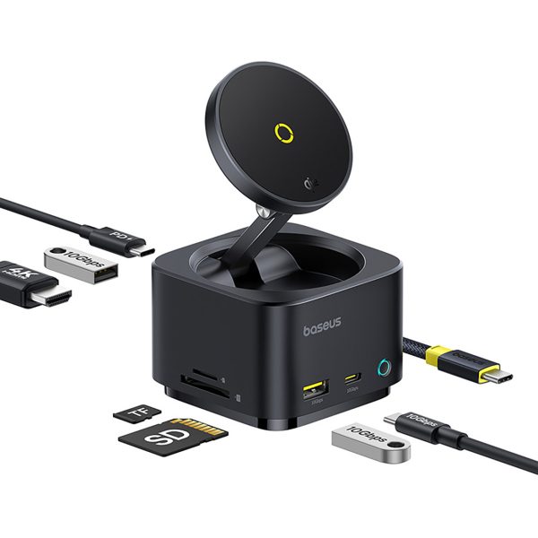 1030289-1-7w1-hub-z-ladowarka-bezprzewodowa-hdmi-usb-a-usb-c-baseus-hurtownia-dropshipping.jpg 7in1 centrmezgls ar bezvadu lādētāju HDMI USB-A USB-C SD TF MagSafe 15W - melns