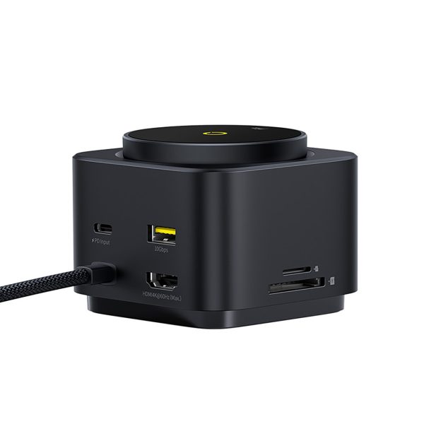 1030289-4-7w1-hub-z-ladowarka-bezprzewodowa-hdmi-usb-a-usb-c-baseus-hurtownia-dropshipping.jpg 7in1 centrmezgls ar bezvadu lādētāju HDMI USB-A USB-C SD TF MagSafe 15W - melns