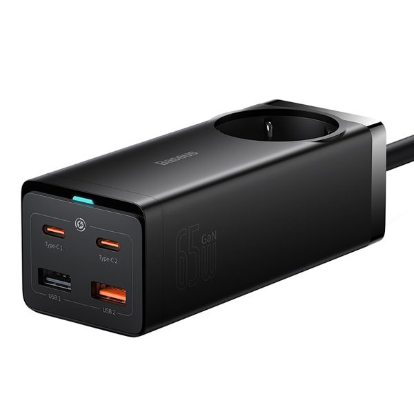 GaN3 USB-C USB-A pagarinātāja uzlādes stacija ar ES ligzdu un USB-C kabeli 100W 1m
