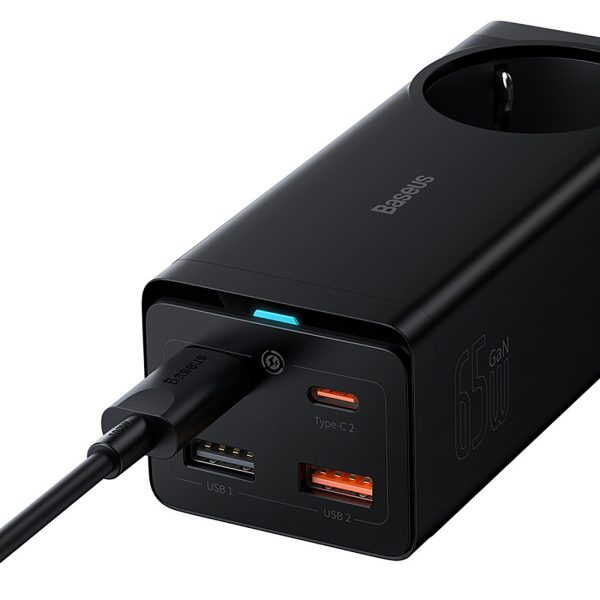 GaN3 USB-C USB-A pagarinātāja uzlādes stacija ar ES ligzdu un USB-C kabeli 100W 1m