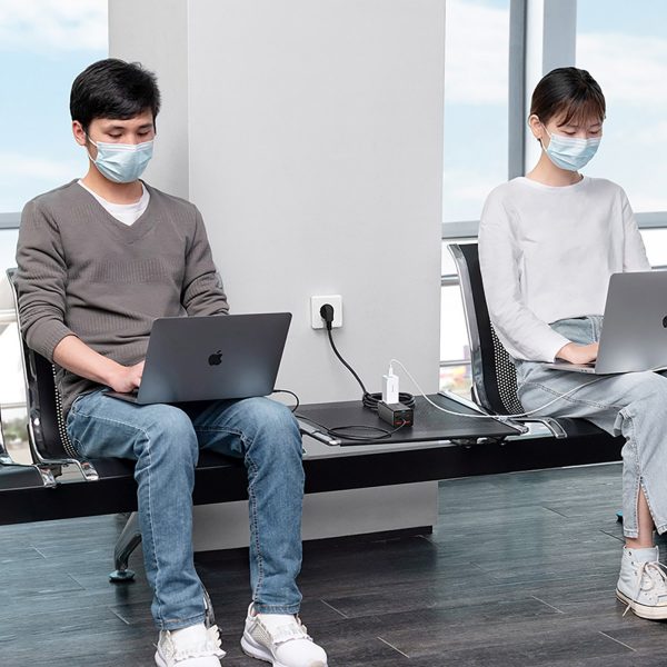 GaN3 USB-C USB-A pagarinātāja uzlādes stacija ar ES ligzdu un USB-C kabeli 100W 1m