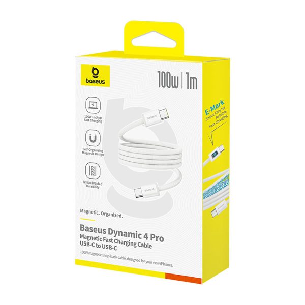 USB-C 100W 1m pīts magnētiskais kabelis - balts