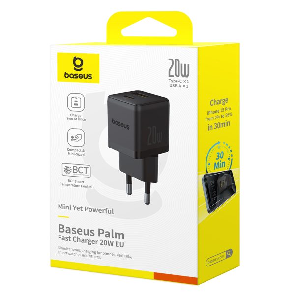 Palm 20W USB-C USB-A sienas lādētājs - melns