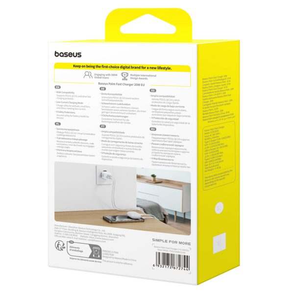 Palm 20W USB-C USB-A sienas lādētājs - balts