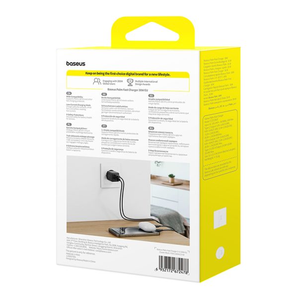 Palm 30W USB-C USB-A sienas lādētājs - melns