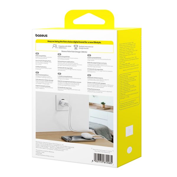 Palm 30W USB-C USB-A sienas lādētājs - balts