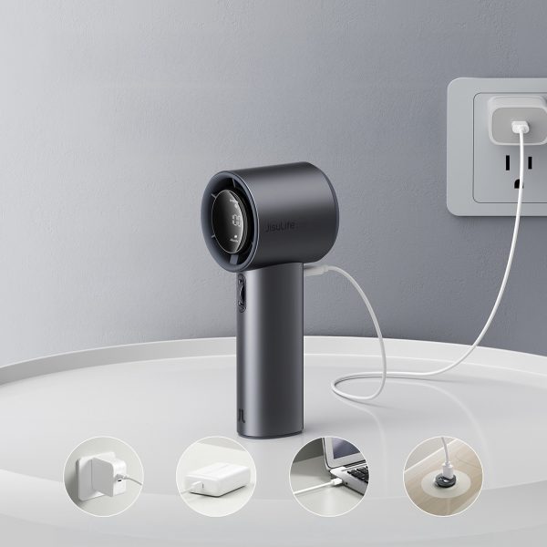 Mini ventilators ar pārnēsājamu metāla USB-C 5000mAh ventilatoru - tumši pelēks