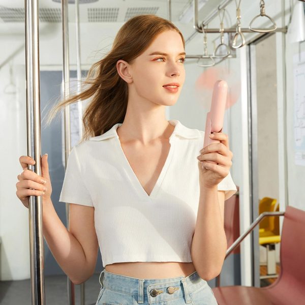 Pārnēsājams mini ventilators ar iebūvētu barošanas bloku, USB-A, USB-C, 4500mAh, rozā