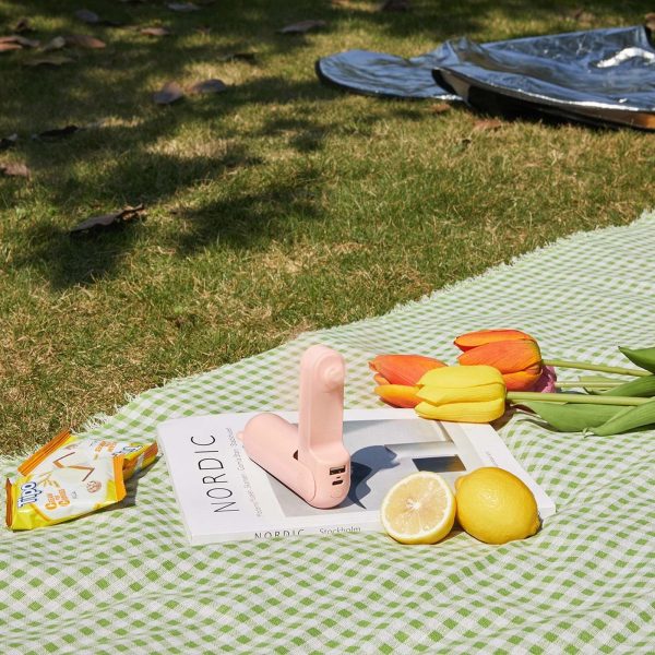 Pārnēsājams mini ventilators ar iebūvētu barošanas bloku, USB-A, USB-C, 4500mAh, rozā