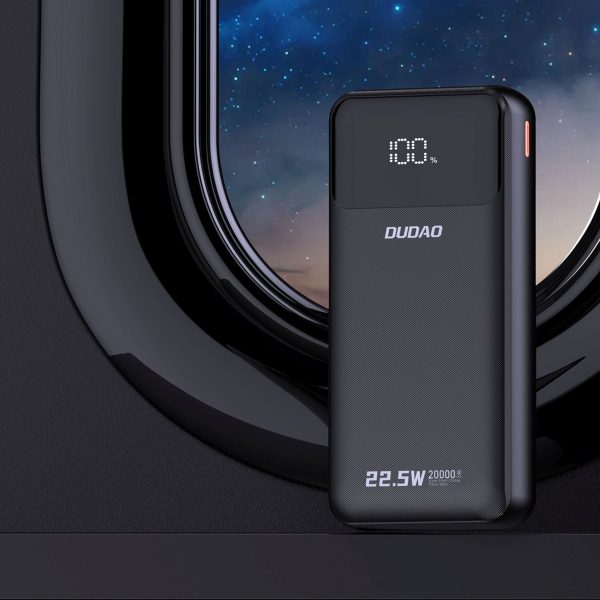 Powerbank 20000mAh 22.5W PD USB-C USB-A ar iebūvētiem iPhone Lightning USB-C kabeļiem - melns