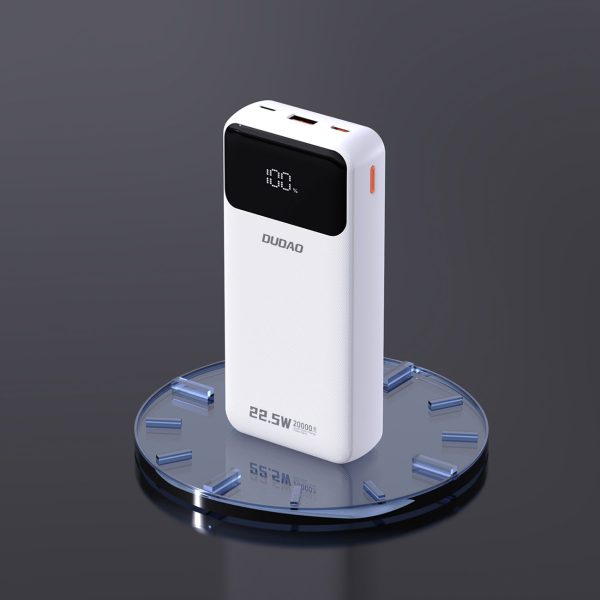 Powerbank 20000mAh 22.5W PD USB-C USB-A ar iebūvētiem iPhone Lightning USB-C kabeļiem - balts