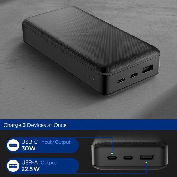 Powerbank 30000mAh 30W USB-A USB-C - melns
