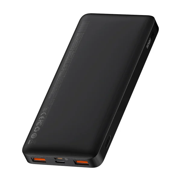 Bipow 10000mAh 20W Powerbank ar USB-A - Micro USB kabeli - melns