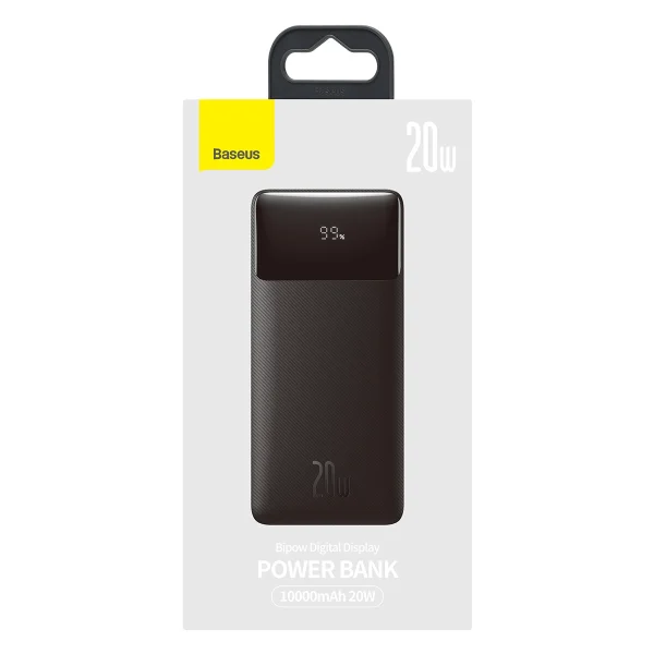 Bipow 10000mAh 20W Powerbank ar USB-A - Micro USB kabeli - melns