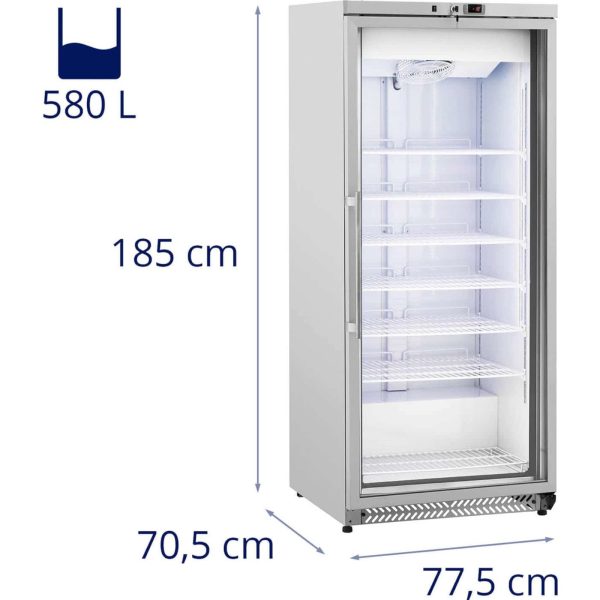 Saldētavas skapis, stikla saldētava, 7 plaukti, 580 l, 492 W - sudrabkrāsas