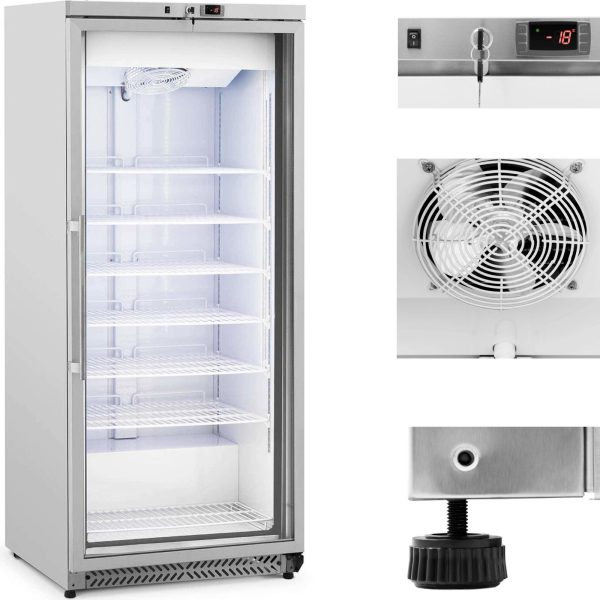 Saldētavas skapis, stikla saldētava, 7 plaukti, 580 l, 492 W - sudrabkrāsas