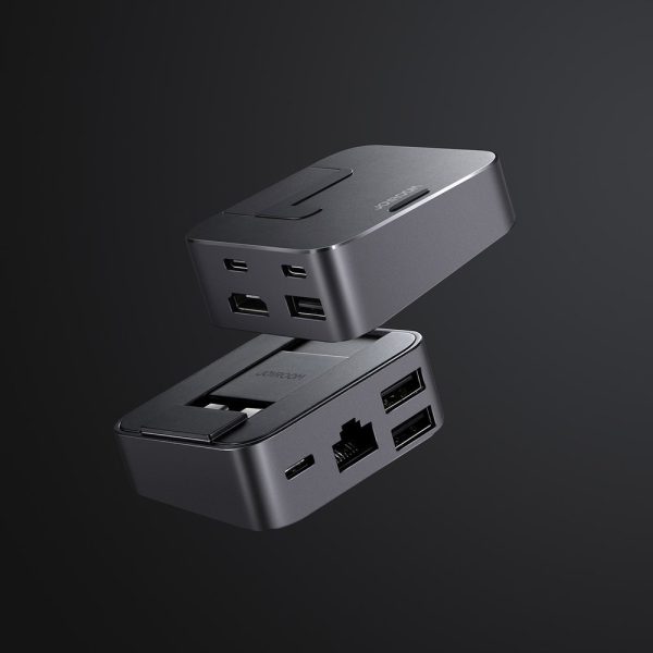 1019359-9-podstawka-wielofunkcyjny-hub-do-macbook-joyroom-hurtownia-sklep.jpg Daudzfunkcionāls centrmezgla statīvs MacBook Pro USB-C USB 3.0 RJ45 HDMI Thunderbolt pelēks