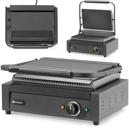 263617-1-hendi-grill-elektryczny-kontaktowy-ryflowany-hurtownia-dropshipping.jpg Elektriskais kontaktgrils ar rievotu plāksni 340x235 mm 2200 W