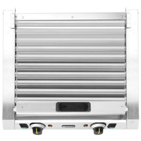 Divzonu hotdogu rullīšu grils ar vāku, 11 ruļļi, 45 cm, 980 W