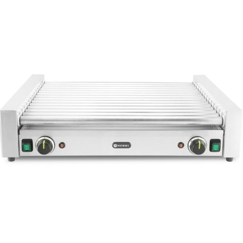 268674-1-hendi-podgrzewacz-rolkowy-do-parowek-hot-dogow-hurtownia-dropshipping.jpg Rullveida grila sildītājs hotdogiem, divu zonu XL, 14 ruļļi, 65 cm, 2000 W