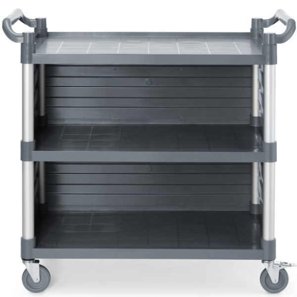 Viesmīļu apkalpošanas ratiņi ar sānu paneļiem līdz 150 kg, 3 plaukti, 842x486 mm